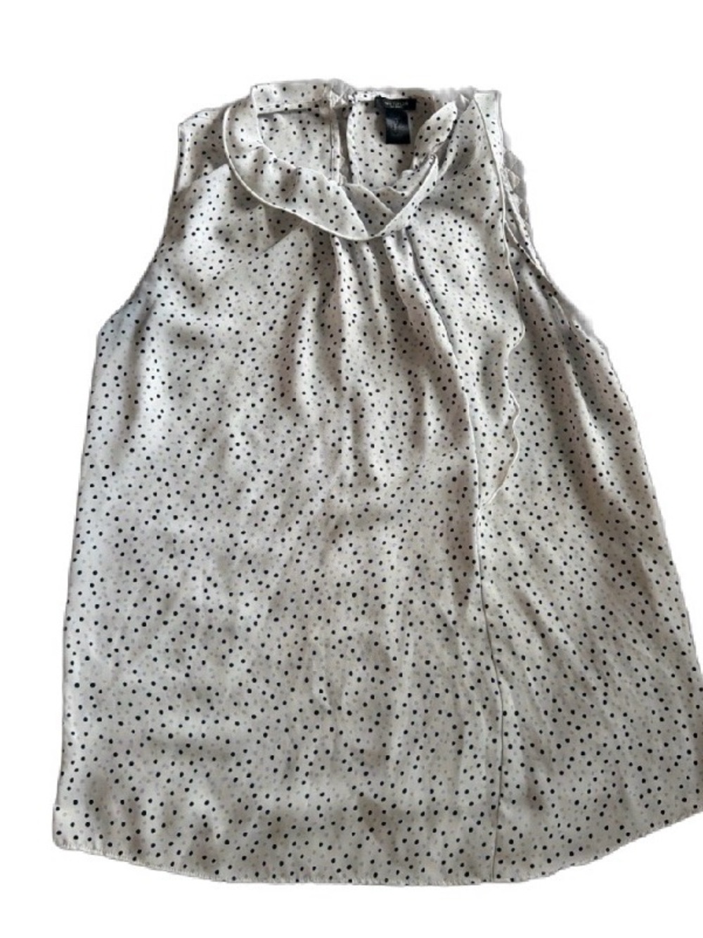 Ann Taylor Factory Cream Sleeveless Polka Dot Blouse with Ruffle Neck
